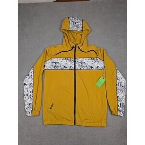 Members Only Hoodie Mens Medium Yellow Full Zip Comic Graphic Jersey Sweatshirt